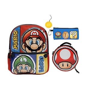 NEW Super Mario Bros Luigi Nintendo School Backpack Lunchbox & Pencil Case Set